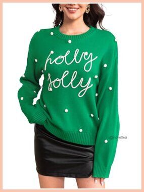 Oversized Crewneck Christmas Sweater Long Sleeve Knit Pullover